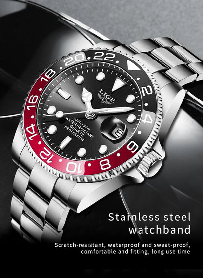 LIGE Fashion Luxury Couple Watches Quartz Watches Waterproof Stainless Steel Watch Valentine Gift Love Watch Relogio Masculino