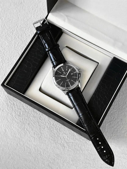 Genuine Men Wristwatch Business Sweep Movement Folding Fan Pattern Handsome Watches high-quality Leather Strap Clock  Has box