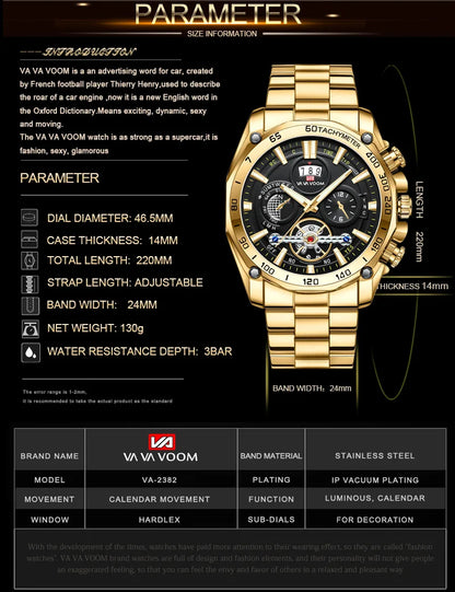 Relogio Masculino Top Brand Mens Luxury Business Watch Big Dial Stainless Steel Luminous Hands Clock Chic Waterproof Wristwatch