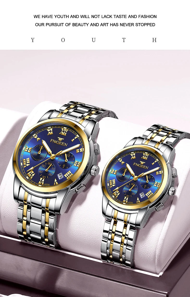 BINBOND Fashion 2pcs/Set Couple Watches Casual Men Ladies for Quartz Watch Lover Waterproof Stainless Steel Valentine Gift Watch