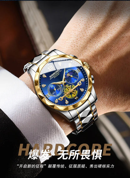 Multi Functional Quartz Watch, Versatile and Trendy Watch, Six Needle Timing, Casual and Trendy Men's Tungsten Steel Color