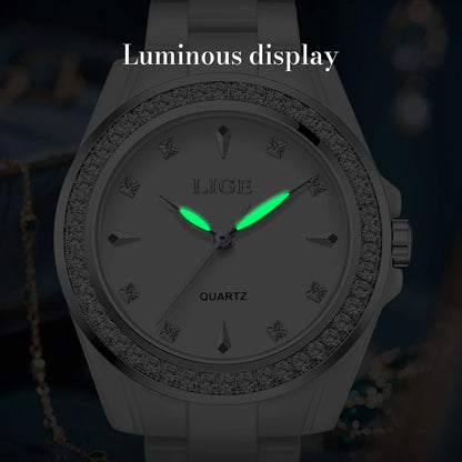 LIGE TOP Women Quartz Watches 2026 Ceramic Elegant Fashion Waterproof Luminous Clock Vintage Watch for Women Reloj De Mujer+BOX