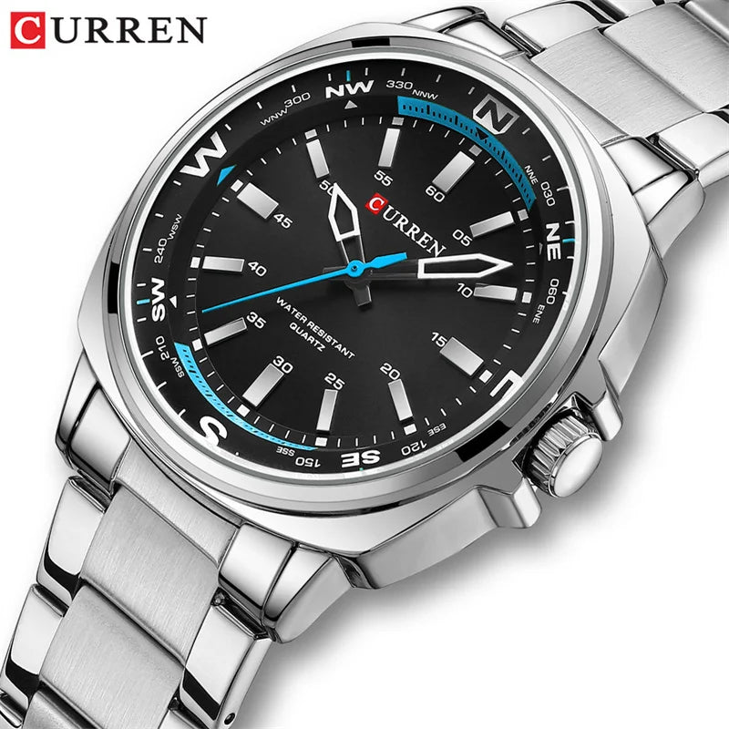 CURREN 8455 Men's Fashion Quartz Watch Business Stainless Steel Strap Night Light Waterproof Luxury Men's Watch Reloj Hombre
