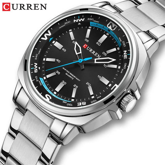CURREN 8455 Men's Fashion Quartz Watch Business Stainless Steel Strap Night Light Waterproof Luxury Men's Watch Reloj Hombre
