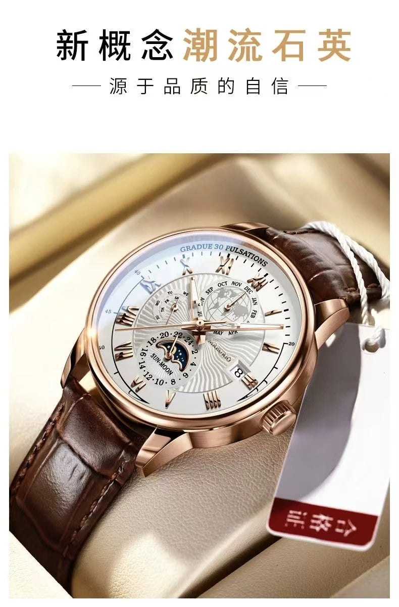 2026 Men Watch Fashion Top Luxury Sport Men's Wristwatch Waterproof Luminous Leather Date Quartz Watches Man Clock