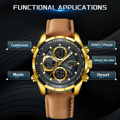LIGE Top Watches for Men Leather Men Military Sport Waterproof Watch Quartz WristWatch Chronograph Male Clock