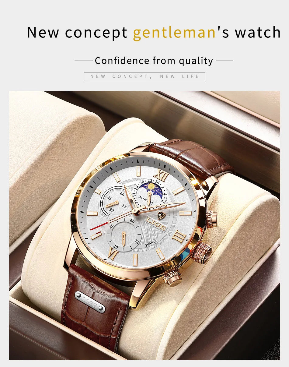 Men's Watches LIGE Top Brand Luxury Men WristWatch For Men Leather Quartz Watch Sports Waterproof Male Clock Relogio Masculino
