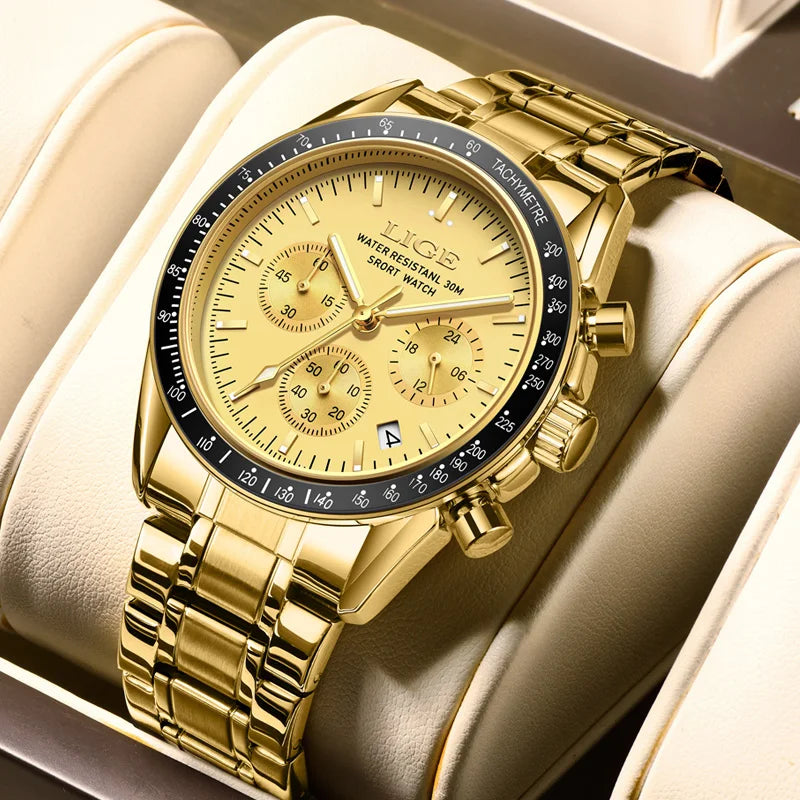 LIGE Top Brand Luxury New Mens Watches Waterproof Luminous Watch for Men Date Chronograph Sport Quartz Man Wristwatches+Box