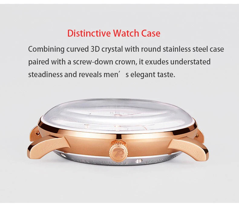 Waterproof Mechanical Watch for Men with Date and Power Reserve Display Stainless Steel Case sapphire Crystal 42mm Large Dial