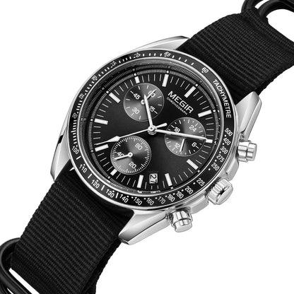 MEGIR New Luxury Men's Watches Canvas Weaving Strap Sport Automatic Chronograph Quartz Waterproof Wristwatch for Male 2247