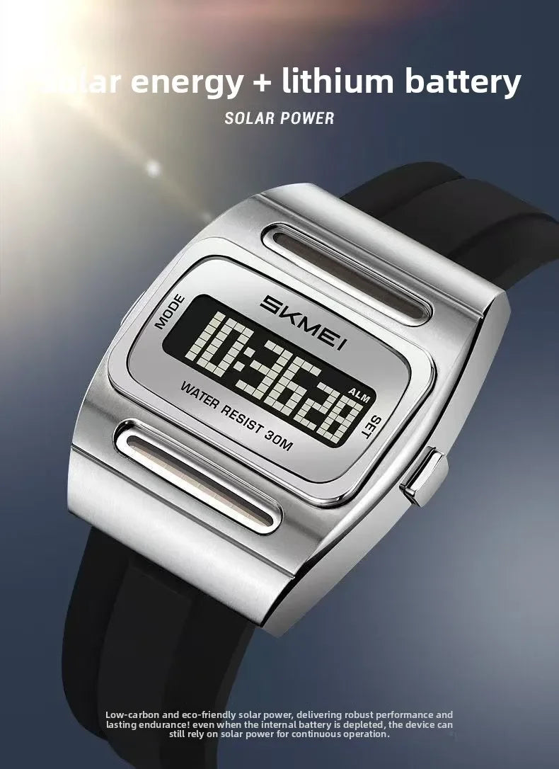 Fashion Sports Men Watches Versatile Multi-functional Timing Electronic Watch Simple Luminous Metal Square Calendar Alarm Clock