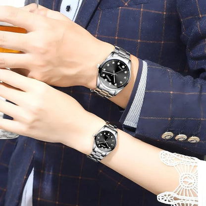 2pcs/set Couple Watch, Luxurious Stainless Steel Couple's Wristwatches,Quartz Watches,Valentine's Day Gifts, Women Gift