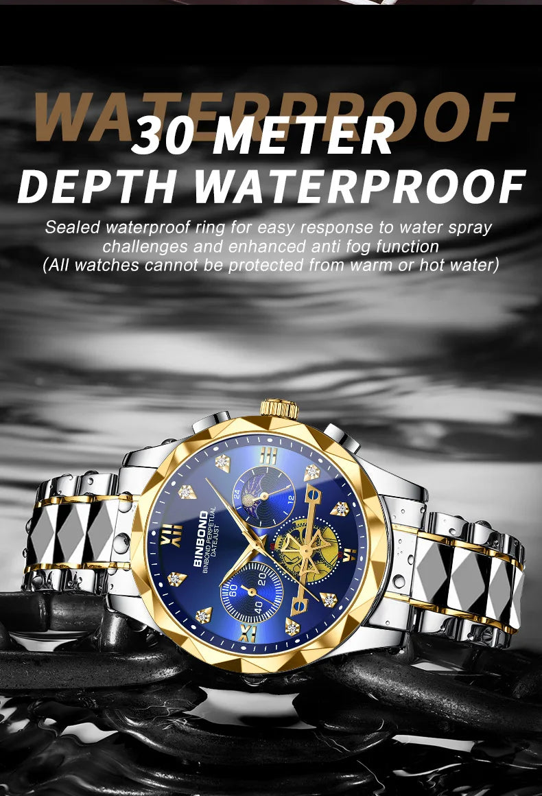 Multi Functional Quartz Watch, Versatile and Trendy Watch, Six Needle Timing, Casual and Trendy Men's Tungsten Steel Color