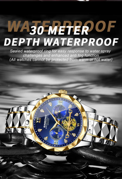 Multi Functional Quartz Watch, Versatile and Trendy Watch, Six Needle Timing, Casual and Trendy Men's Tungsten Steel Color