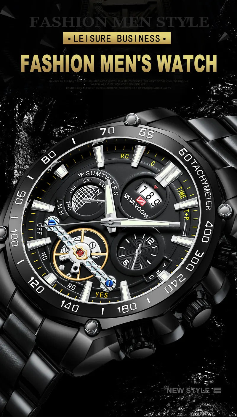 Relogio Masculino Top Brand Mens Luxury Business Watch Big Dial Stainless Steel Luminous Hands Clock Chic Waterproof Wristwatch