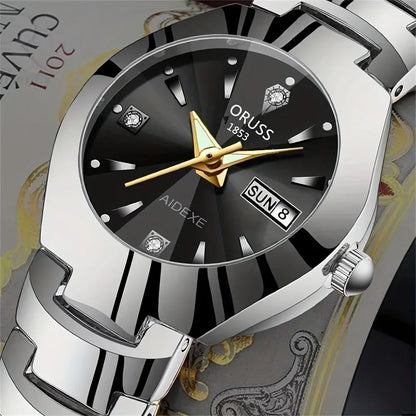 1/2pcs Couples Dial Cutting Quartz Watch Business Fashion Analog Calendar Wrist Watch Valentines Gift For Men Women Date Watch
