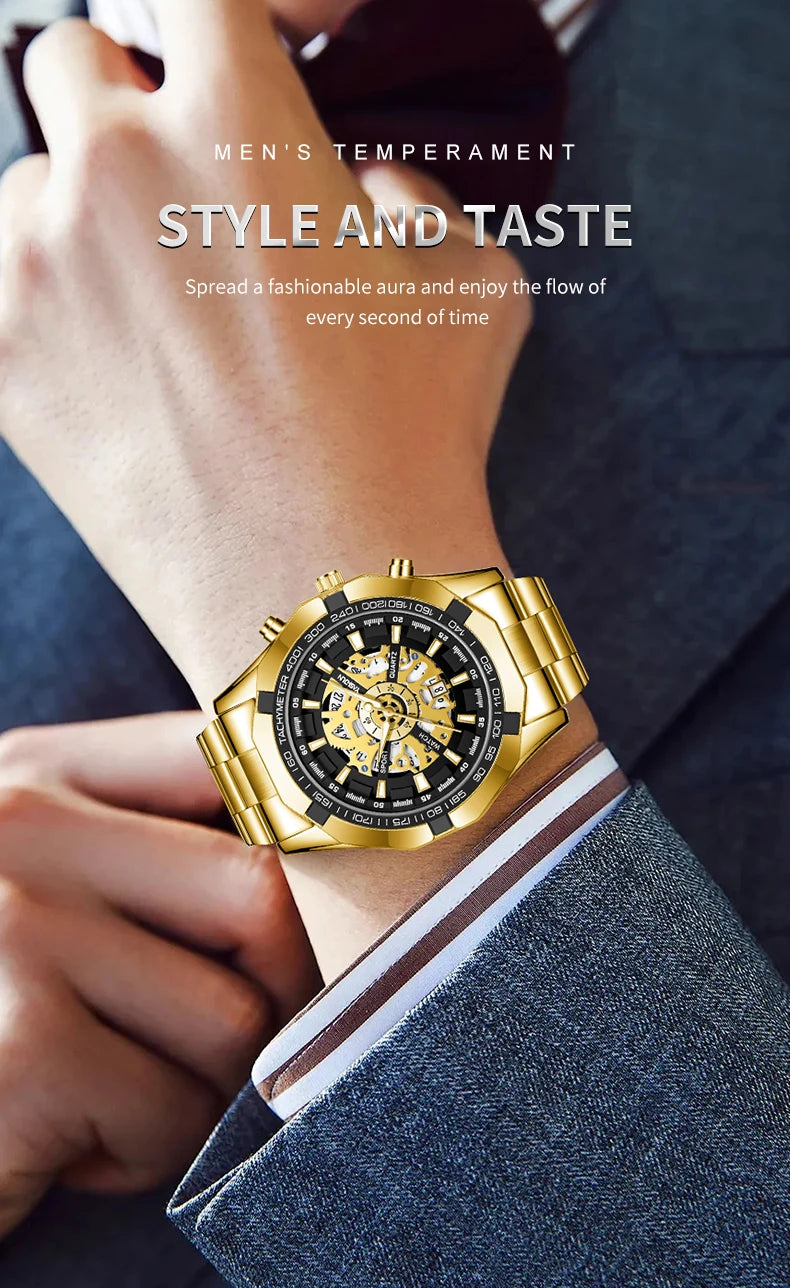 2026 Mens Quartz Watches Top Brand Luxury Stainless Steel Waterproof Hollow Out Big Male Wristwatches Relogio Masculino