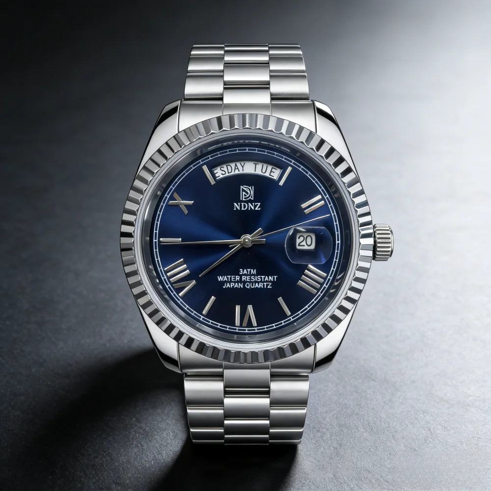 Fashionable waterproof couple's wristwatch, men business quartz watch, date and timing function, steel strap, Japanese movement