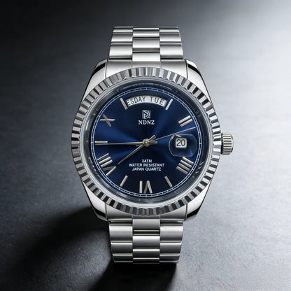 Fashionable waterproof couple's wristwatch, men business quartz watch, date and timing function, steel strap, Japanese movement