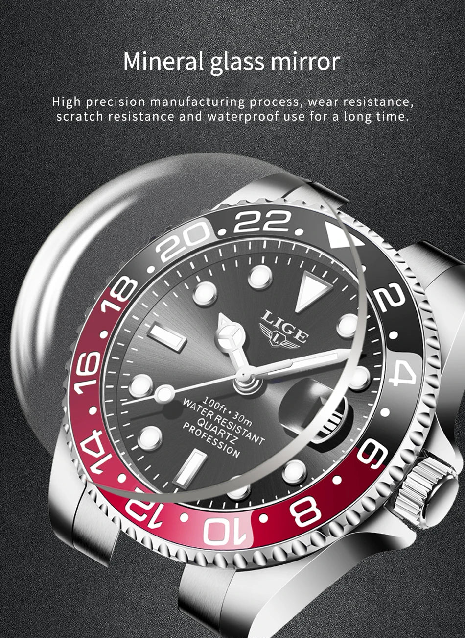 LIGE Fashion Luxury Couple Watches Quartz Watches Waterproof Stainless Steel Watch Valentine Gift Love Watch Relogio Masculino