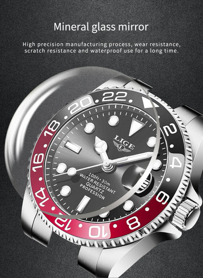 LIGE Fashion Luxury Couple Watches Quartz Watches Waterproof Stainless Steel Watch Valentine Gift Love Watch Relogio Masculino