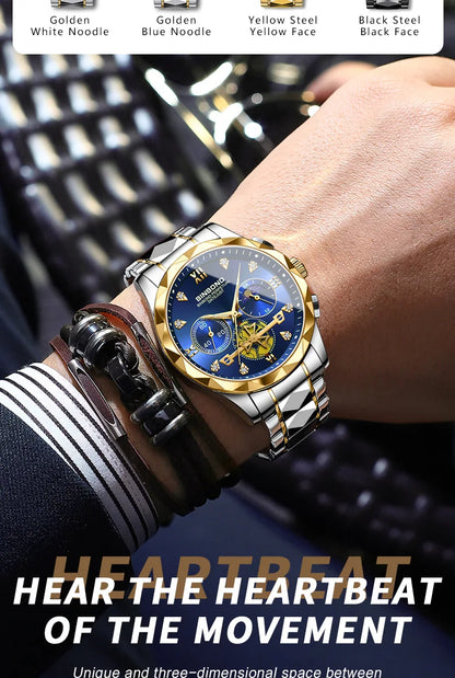 Multi Functional Quartz Watch, Versatile and Trendy Watch, Six Needle Timing, Casual and Trendy Men's Tungsten Steel Color
