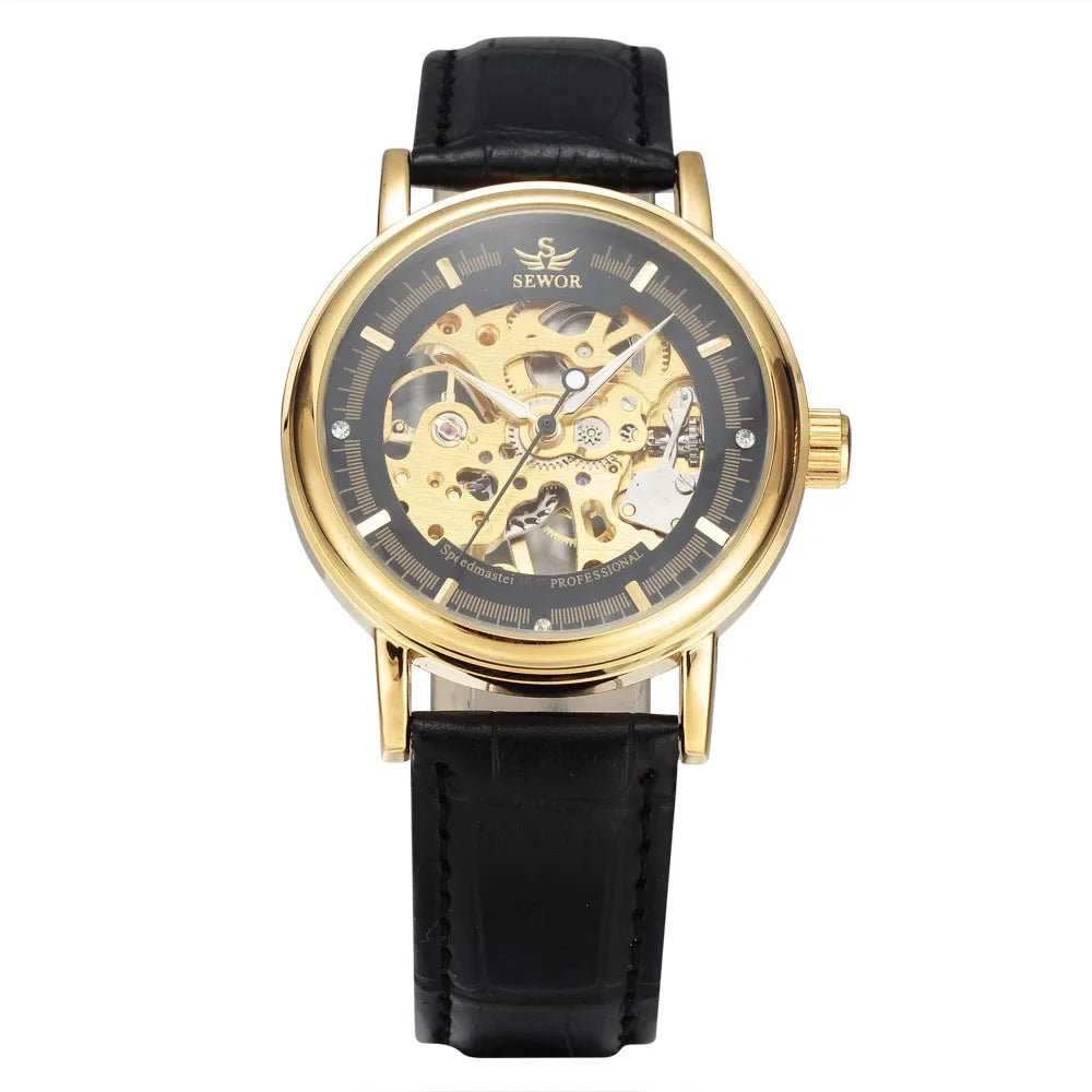 Fashion Men Mechanical Wristwatch, PU Leather Band, Mineral Reinforced Glass Mirror,BusinessCasual Male Wrist Watch forDaily Use