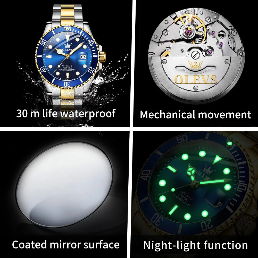 OLEVS 6650 Luxury Business Automatic Men's Watches Waterproof Luminous Stainless Steel Mechanical Wristwatch for Man