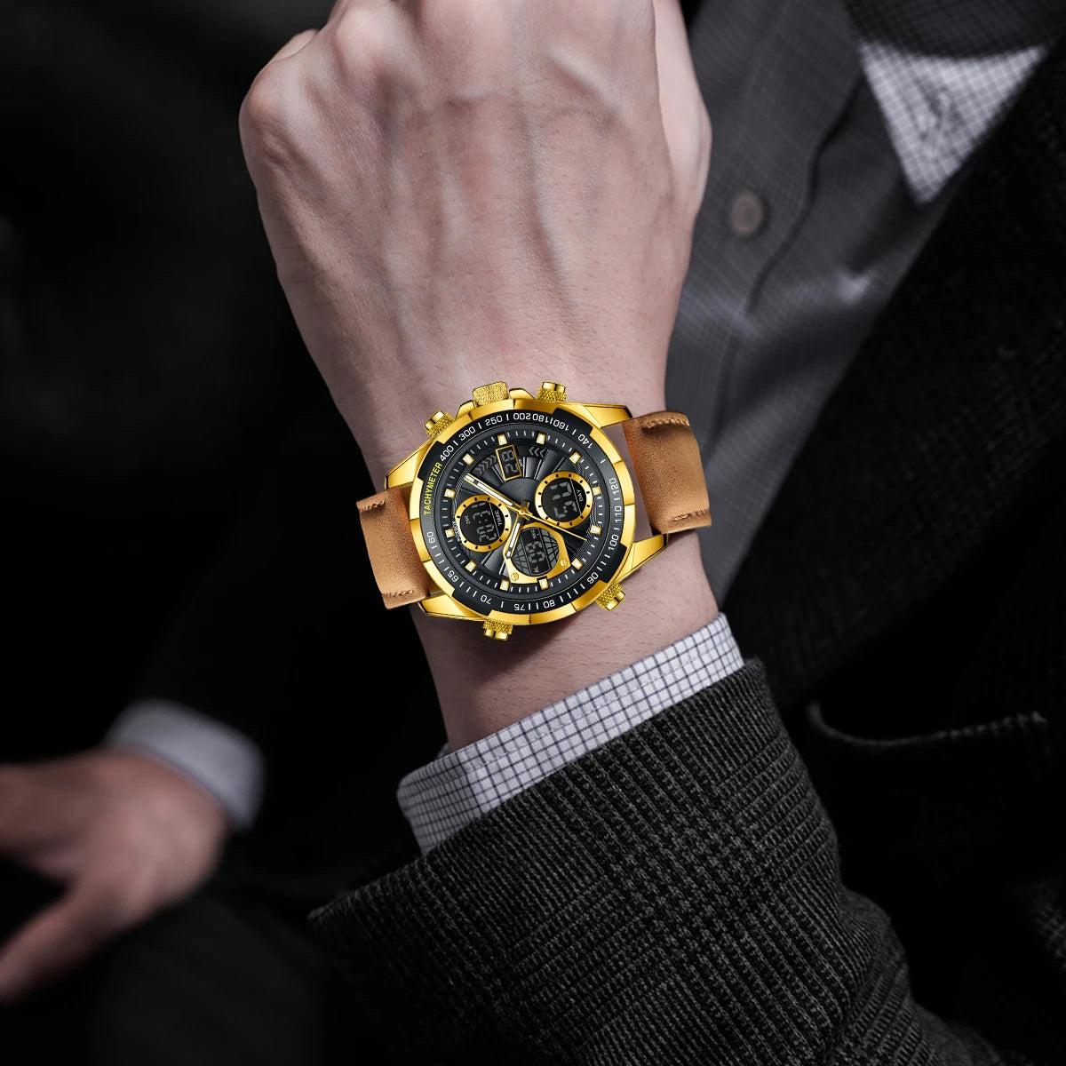 LIGE Top Watches for Men Leather Men Military Sport Waterproof Watch Quartz WristWatch Chronograph Male Clock
