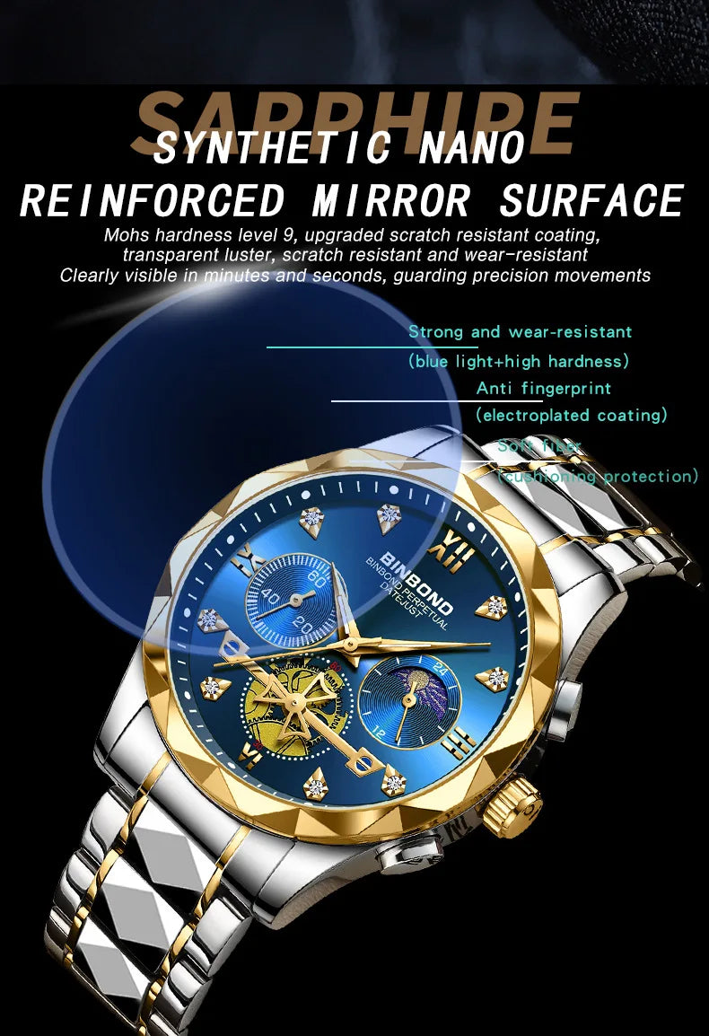 Multi Functional Quartz Watch, Versatile and Trendy Watch, Six Needle Timing, Casual and Trendy Men's Tungsten Steel Color