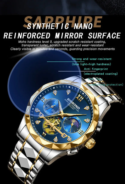 Multi Functional Quartz Watch, Versatile and Trendy Watch, Six Needle Timing, Casual and Trendy Men's Tungsten Steel Color