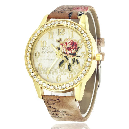 Fashion Ladies Watches Women Printed Flower Watch Luxury Casual Quartz Leather Wrist Watch Fashion Female Dress Clocks Relogio