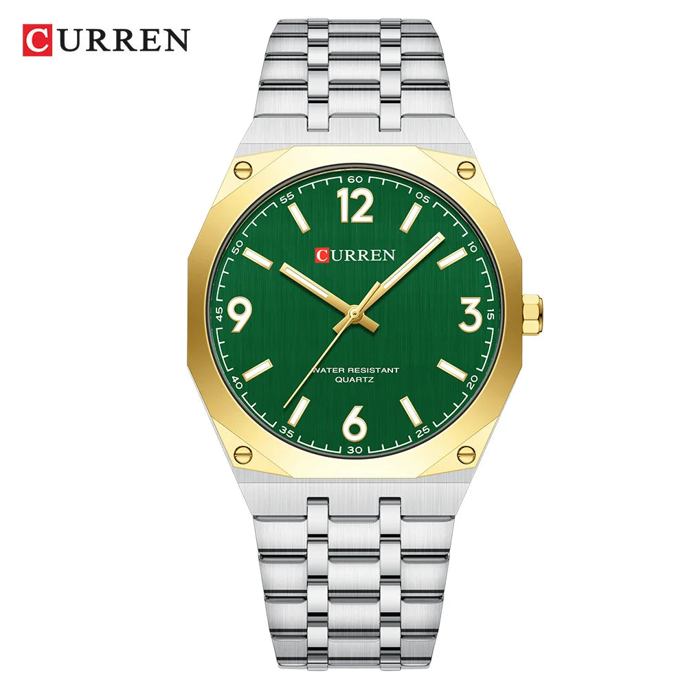 2026 Male Fashion Men Quartz Watch Stainless Steel Band Luminous Business Casual Wristwatch Octagonal Bezel Mineral Glass Dial