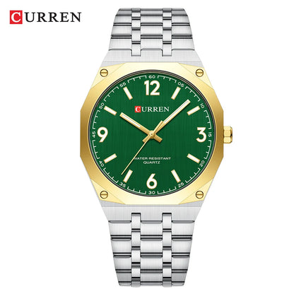 2026 Male Fashion Men Quartz Watch Stainless Steel Band Luminous Business Casual Wristwatch Octagonal Bezel Mineral Glass Dial