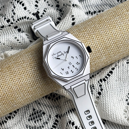 Modern Sketch 2D White Comic Watch Men's Watches Casual Fashion Design for Holiday Gifts Christmas & Halloween Exquisite Gifts