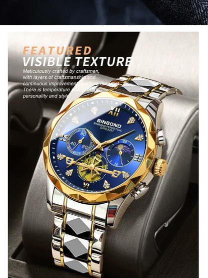 Multi Functional Quartz Watch, Versatile and Trendy Watch, Six Needle Timing, Casual and Trendy Men's Tungsten Steel Color