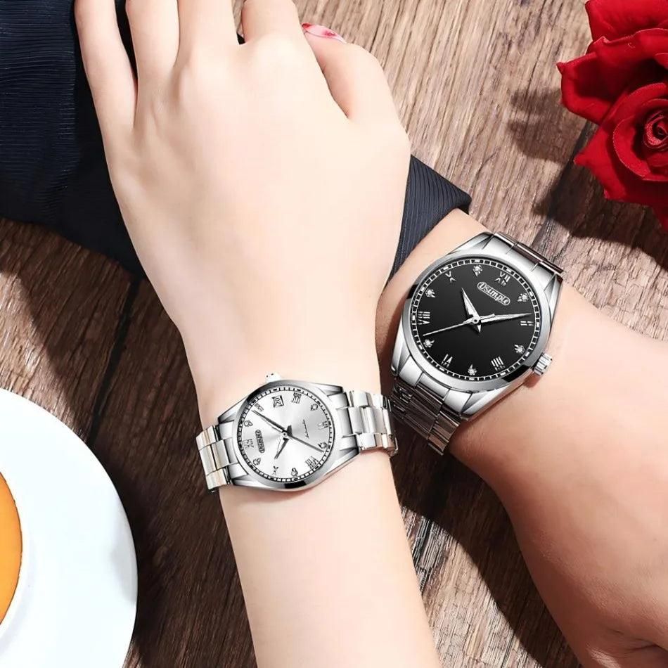 2pcs/set Couple Watch, Luxurious Stainless Steel Couple's Wristwatches,Quartz Watches,Valentine's Day Gifts, Women Gift