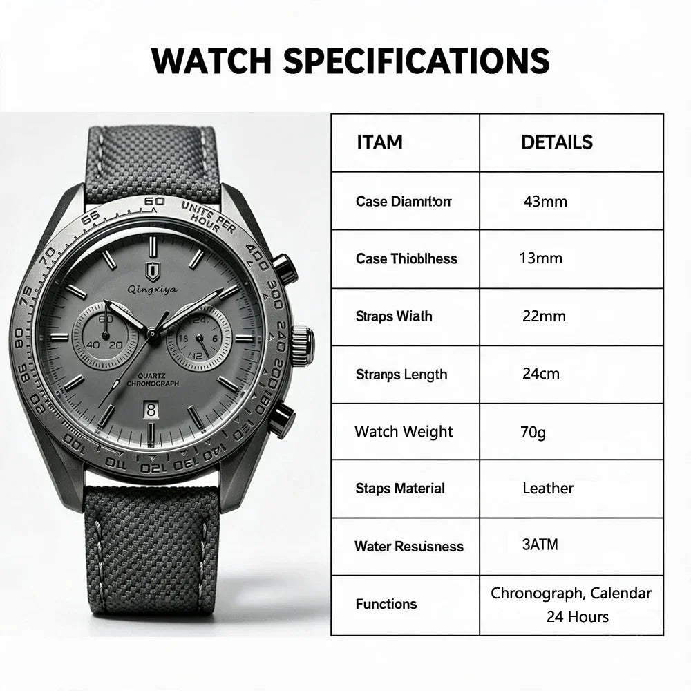 Fashion Casual Men Quartz Watch with Auto Date Chronograph Waterproof Sport Relogio Masculino