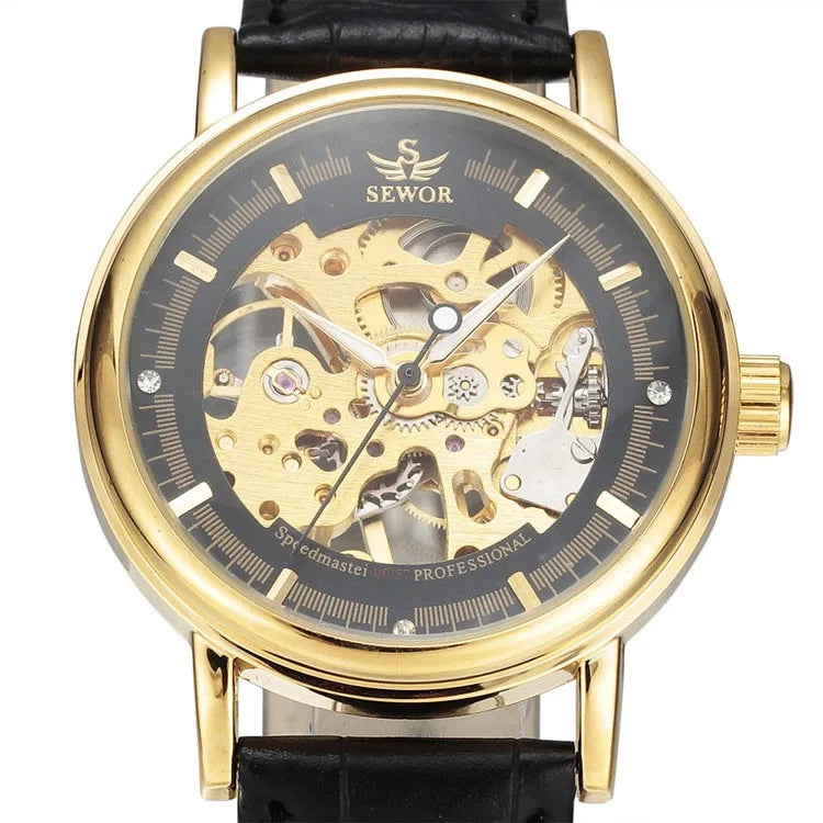 Fashion Men Mechanical Wristwatch, PU Leather Band, Mineral Reinforced Glass Mirror,BusinessCasual Male Wrist Watch forDaily Use