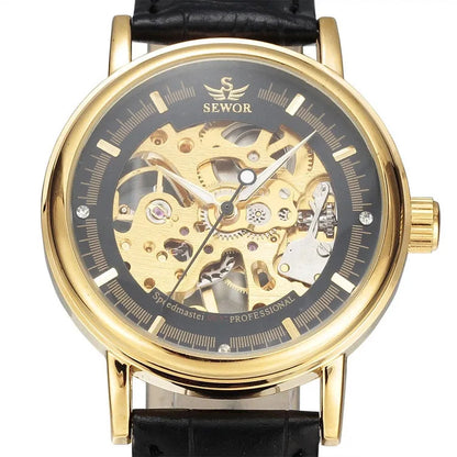Fashion Men Mechanical Wristwatch, PU Leather Band, Mineral Reinforced Glass Mirror,BusinessCasual Male Wrist Watch forDaily Use