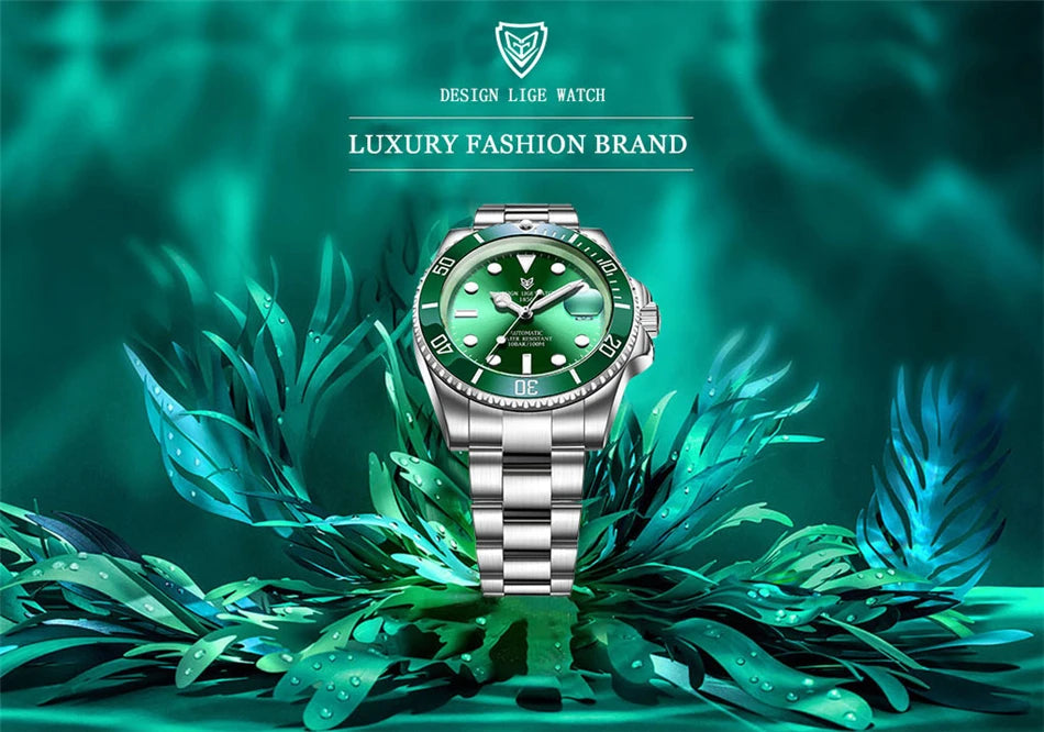 LIGE Top Brand Vintage Mechanical Watches Men Fashion Business Luxury Mens Watch Waterproof Luminous Automatic Wristwatch Reloj