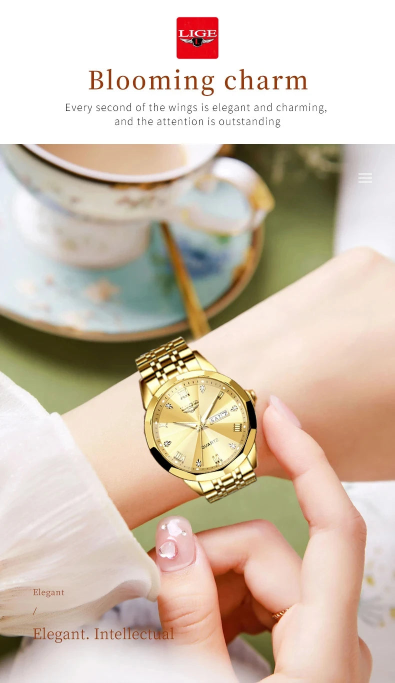 LIGE Top Brand New Fashion Women Watches Ladies Luxury Creative Steel Women Bracelet Watches Female Quartz Waterproof Watch Gift