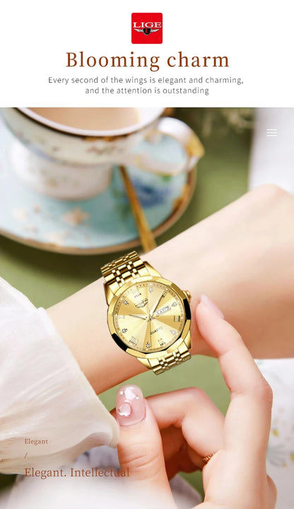 LIGE Top Brand New Fashion Women Watches Ladies Luxury Creative Steel Women Bracelet Watches Female Quartz Waterproof Watch Gift