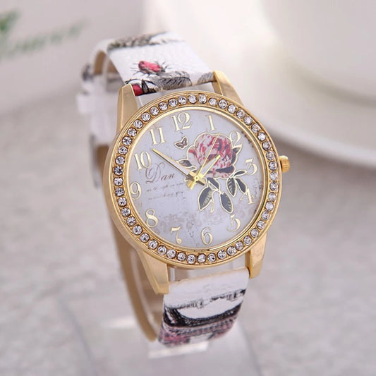 Fashion Ladies Watches Women Printed Flower Watch Luxury Casual Quartz Leather Wrist Watch Fashion Female Dress Clocks Relogio