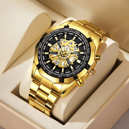 2026 Mens Quartz Watches Top Brand Luxury Stainless Steel Waterproof Hollow Out Big Male Wristwatches Relogio Masculino