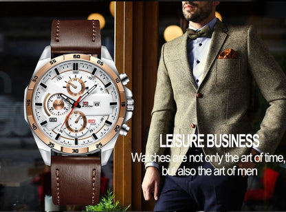 Men Sports Watch 46mm Black Leather Racing Series Everyday Wear  Fashion Original Rose Gold Dial Quartz Watches Relogio Masculin