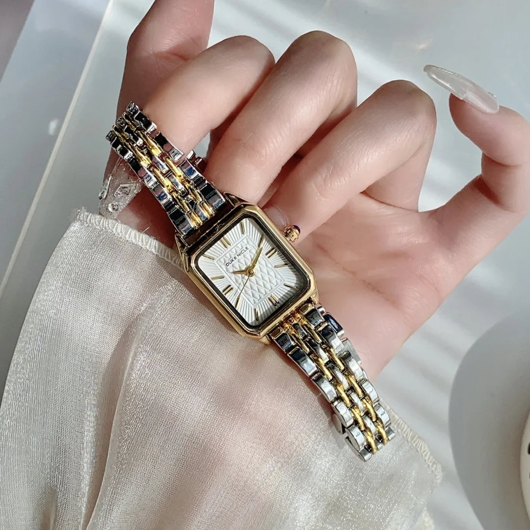 Women Watches Business Ladies Quartz Watch Simple Scale Square Stainless Steel Band Folding Clock Wristwatches Reloj Mujer