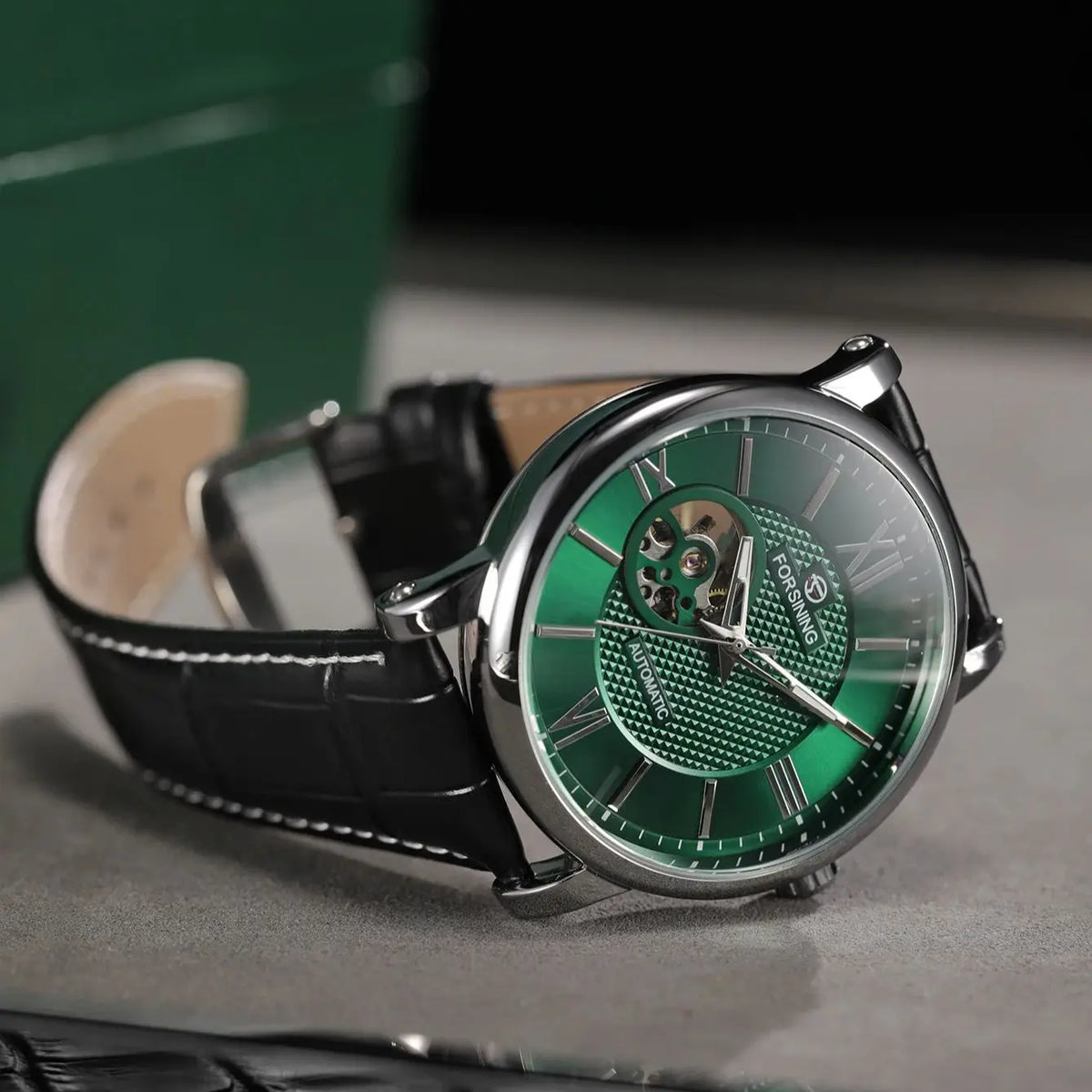 Fashion Mechanical Watch for Men Green Skeleton Dial Business Automatic Mens Watches Top Brand Luxury Forsining Wristwatches New