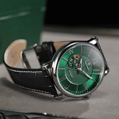 Fashion Mechanical Watch for Men Green Skeleton Dial Business Automatic Mens Watches Top Brand Luxury Forsining Wristwatches New