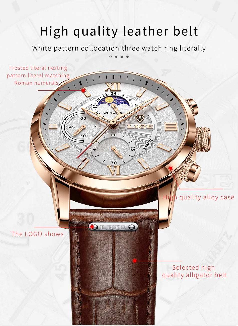 Men's Watches LIGE Top Brand Luxury Men WristWatch For Men Leather Quartz Watch Sports Waterproof Male Clock Relogio Masculino